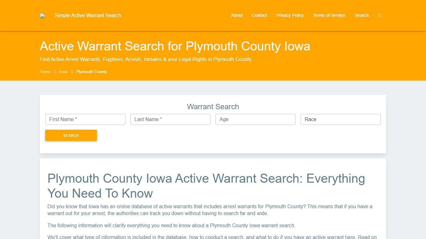 Active Warrant Search in Plymouth County Iowa - Outstanding Warrants